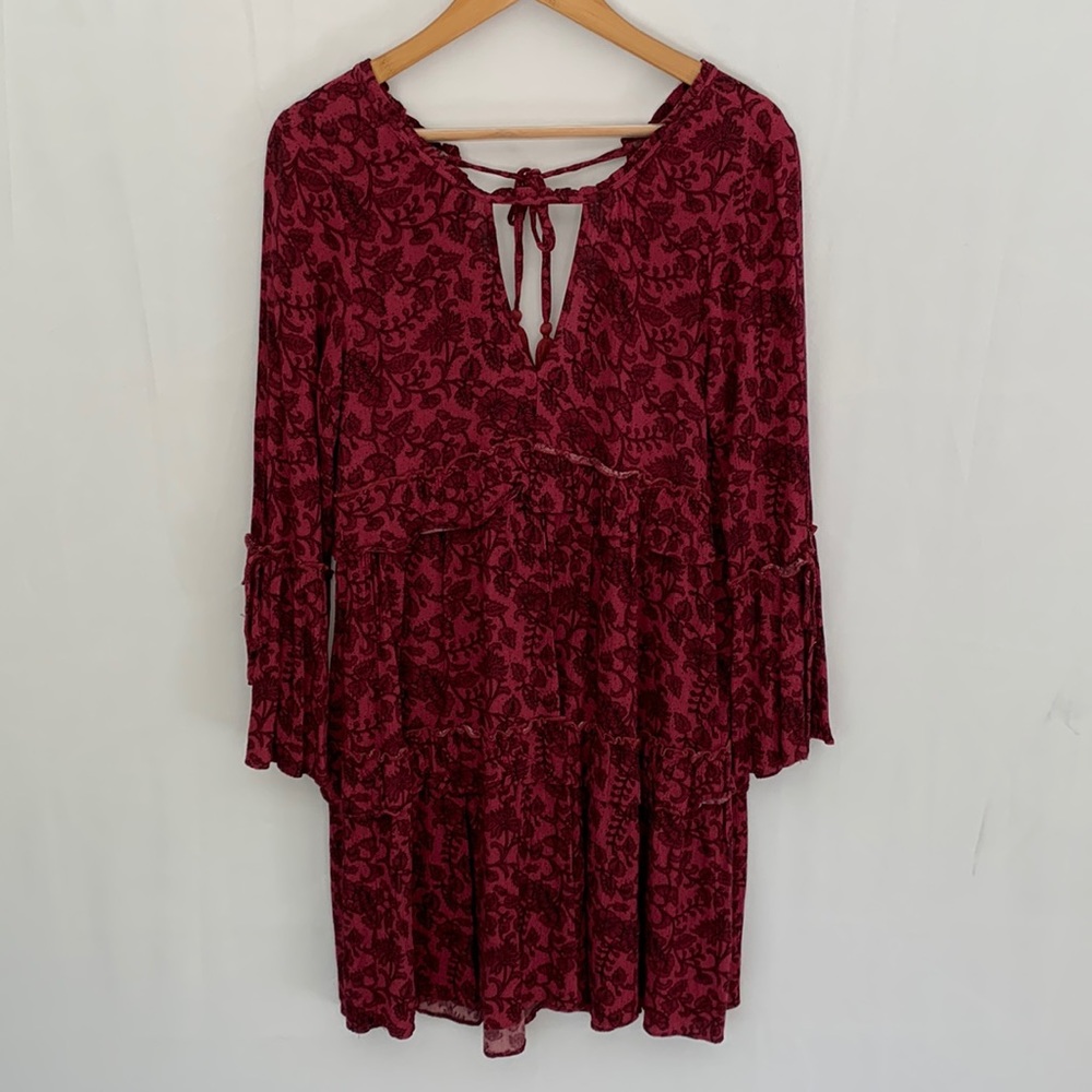 American Eagle Long Sleeve Keyhole Tie Back Relaxed Boho Paisley Dress Medium